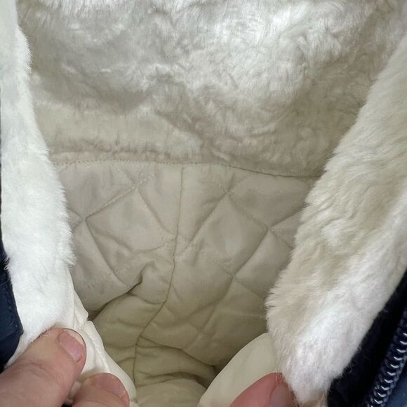 Land’s End Fur Lined Snowsuit Sz 6 months Navy Blue Fishing Boy - Picture 5 of 6